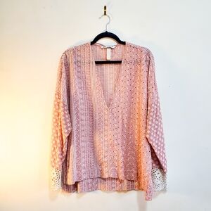 Zara Pink Hi-low Embroidered Long Sleeve Blouse